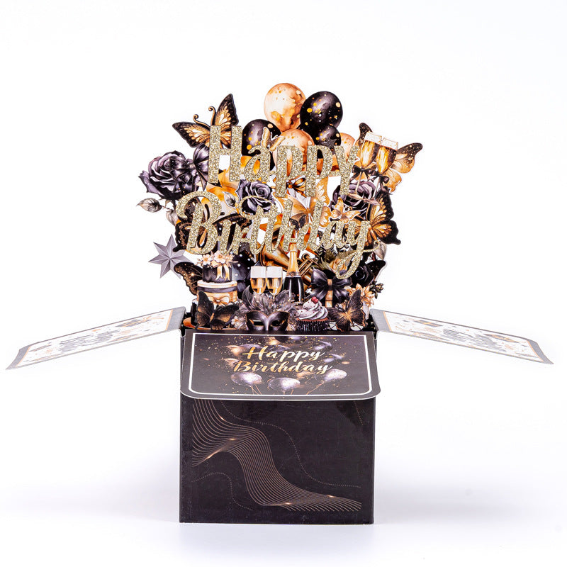 Luxury Black-Gold 3D Surprise Birthday Card