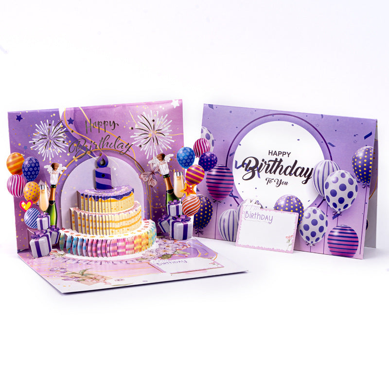 Dreamy Purple Cake Blow-Control LED Musical 3D Birthday Pop-Up Card