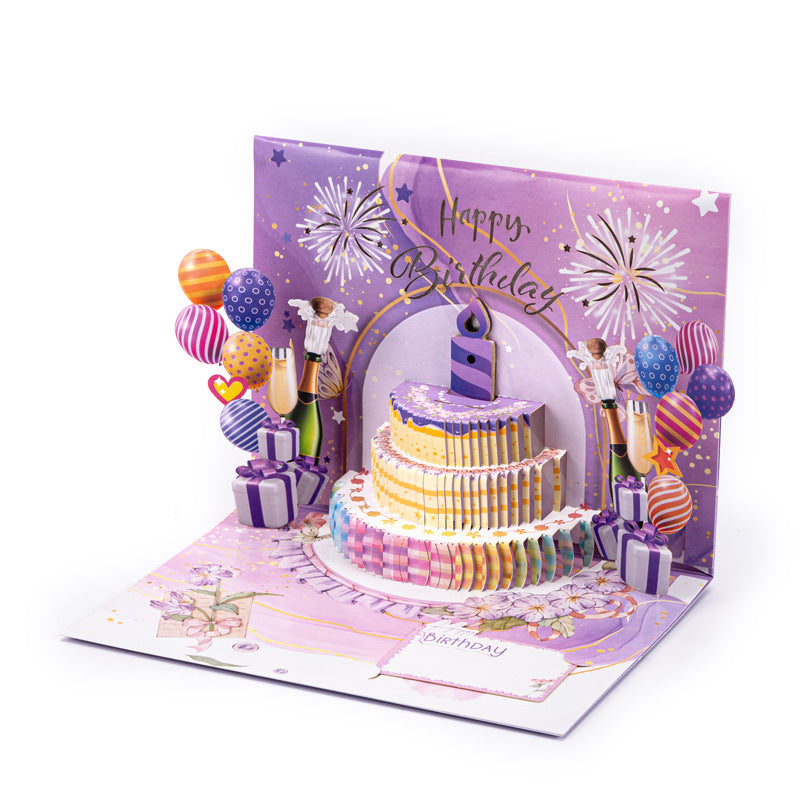 Dreamy Purple Cake Blow-Control LED Musical 3D Birthday Pop-Up Card