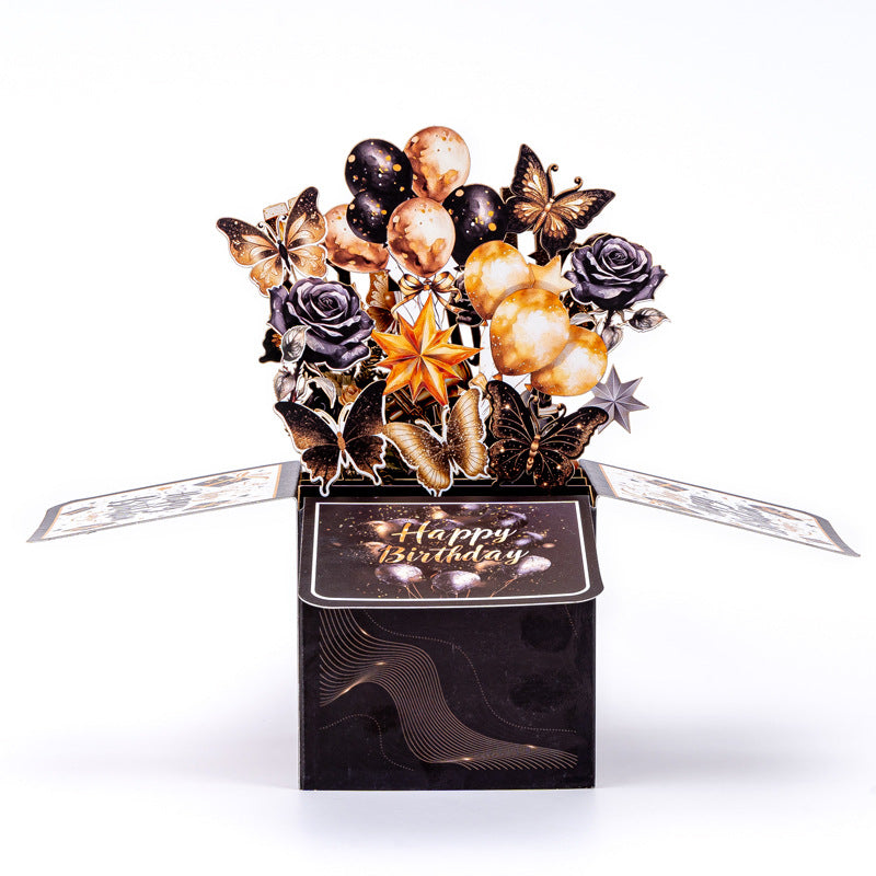 Luxury Black-Gold 3D Surprise Birthday Card