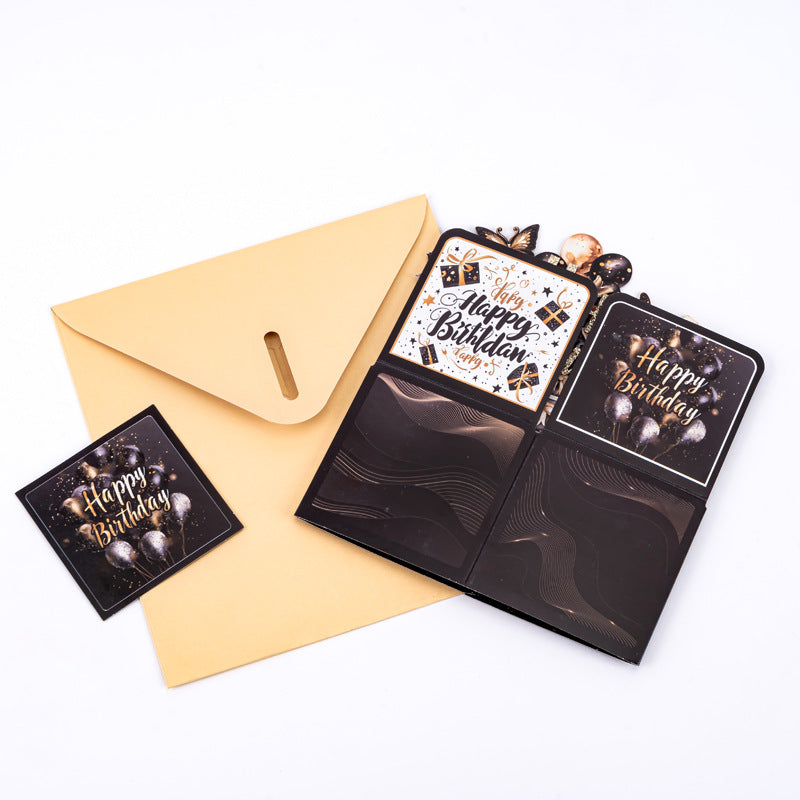 Luxury Black-Gold 3D Surprise Birthday Card