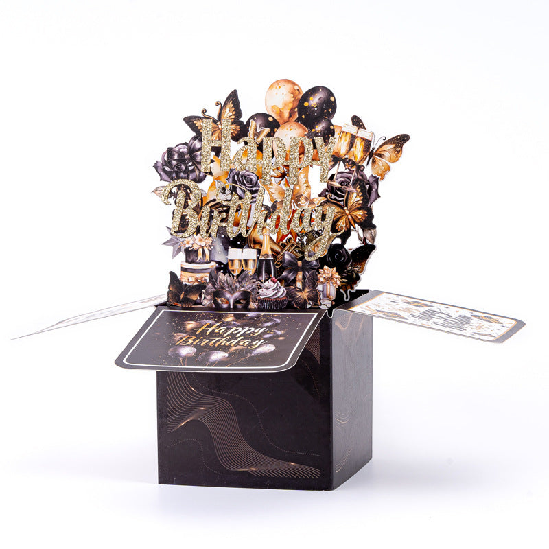 Luxury Black-Gold 3D Surprise Birthday Card