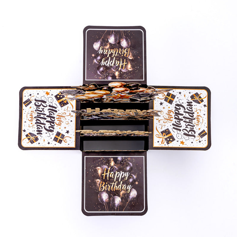 Luxury Black-Gold 3D Surprise Birthday Card