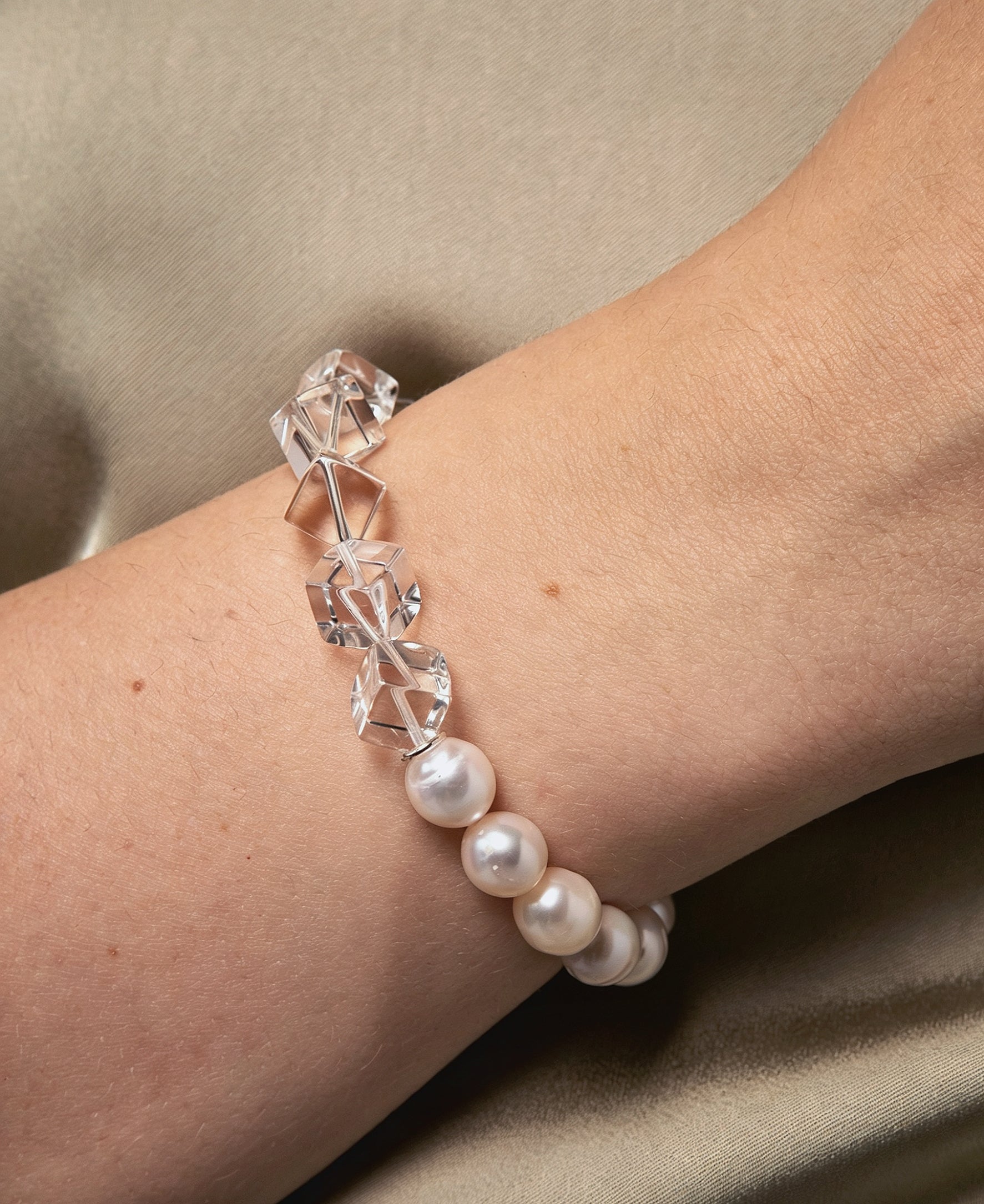 Pure Form — Crystal & Pearl Contrast Bracelet