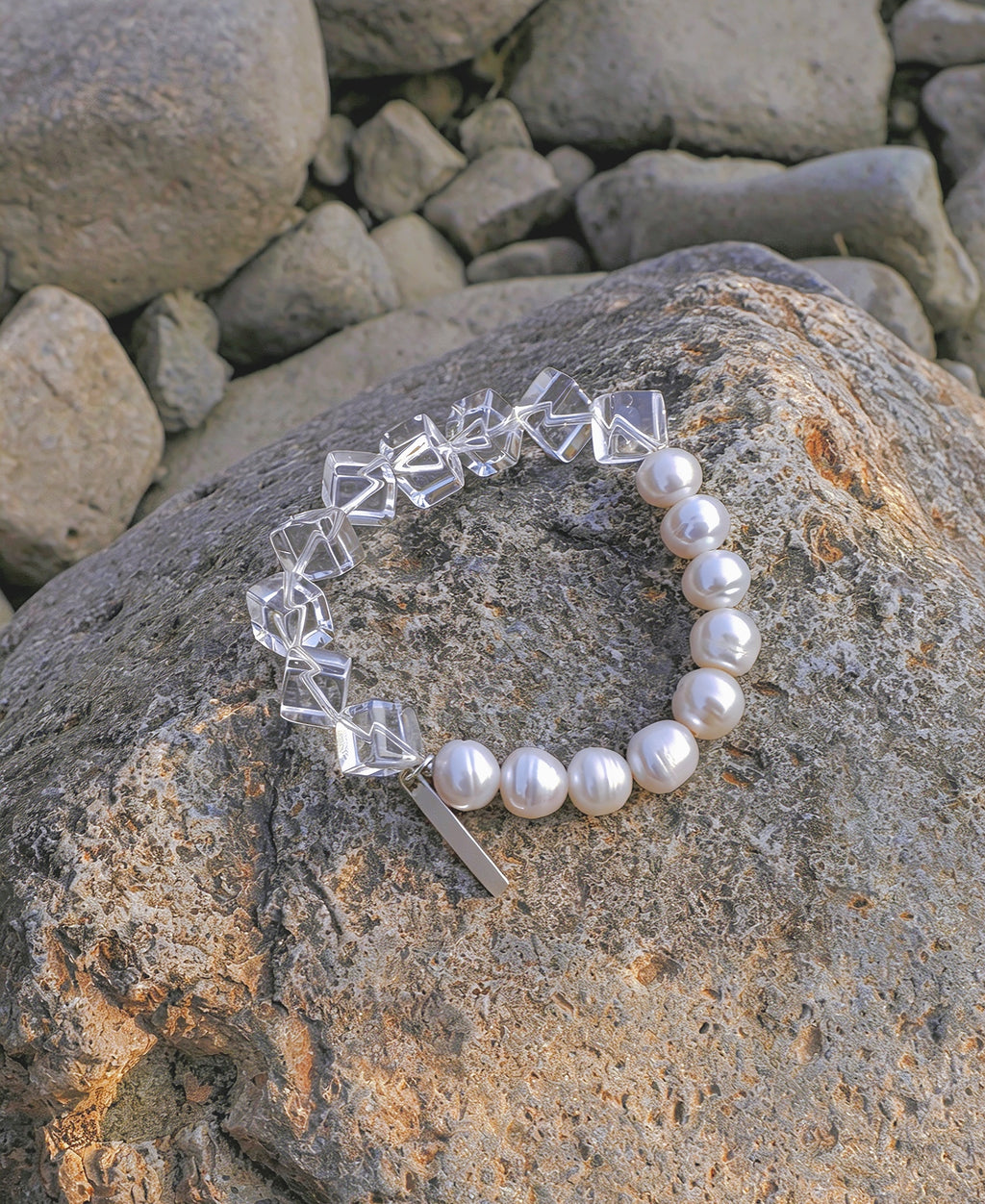 Pure Form — Crystal & Pearl Contrast Bracelet